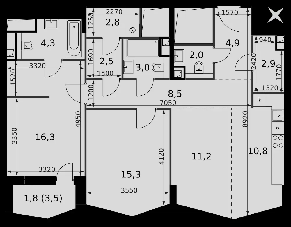 3-комнатная, 86,3 м² — 66 634 042 ₽