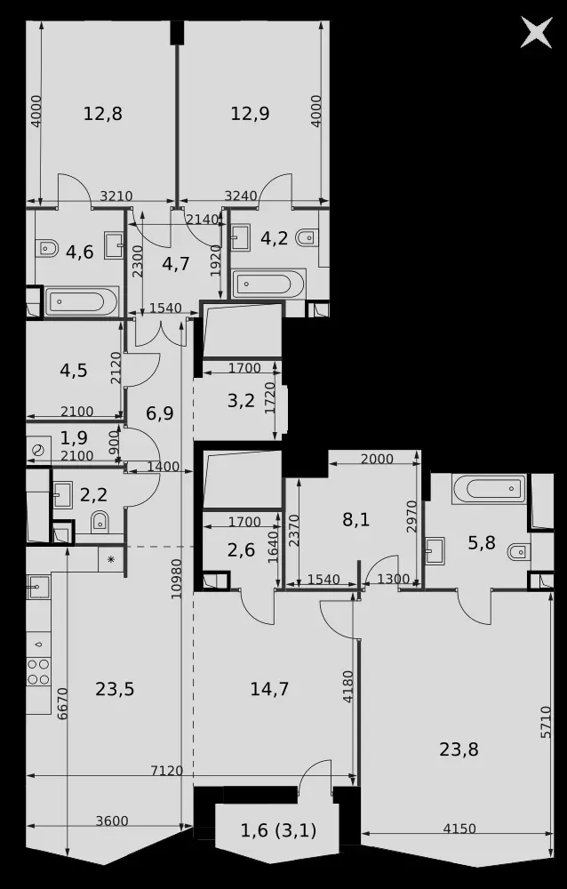 4-комнатная, 138 м² — 145 410 600 ₽