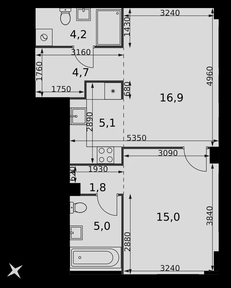 2-комнатная, 52,7 м² — 33 660 281 ₽