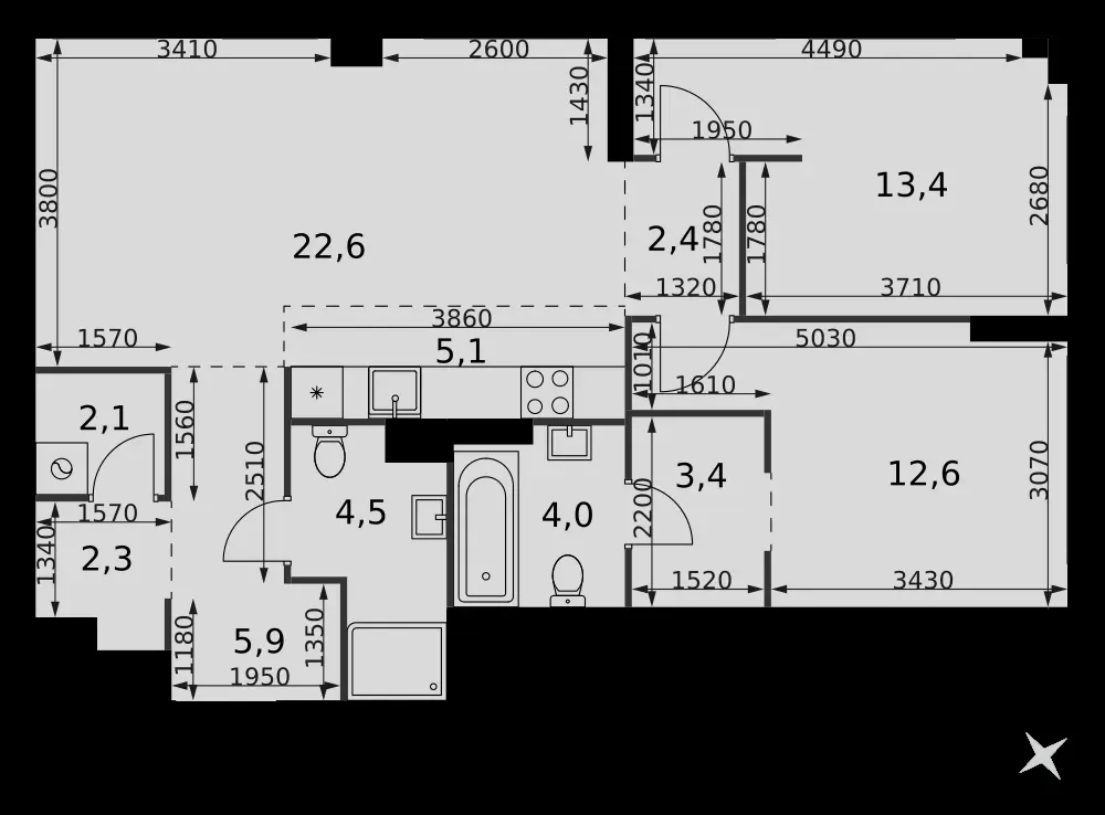 3-комнатная, 78,3 м² — 43 319 788 ₽