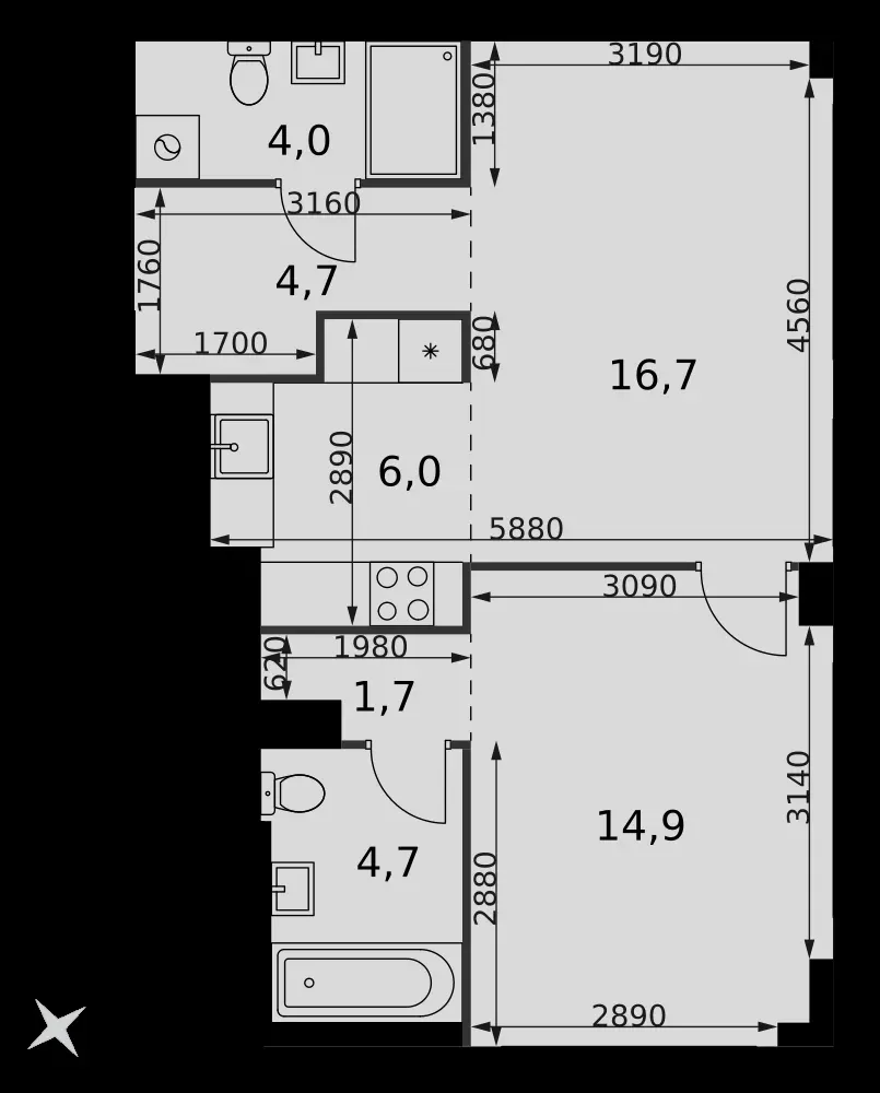 2-комнатная, 52,7 м² — 30 251 645 ₽