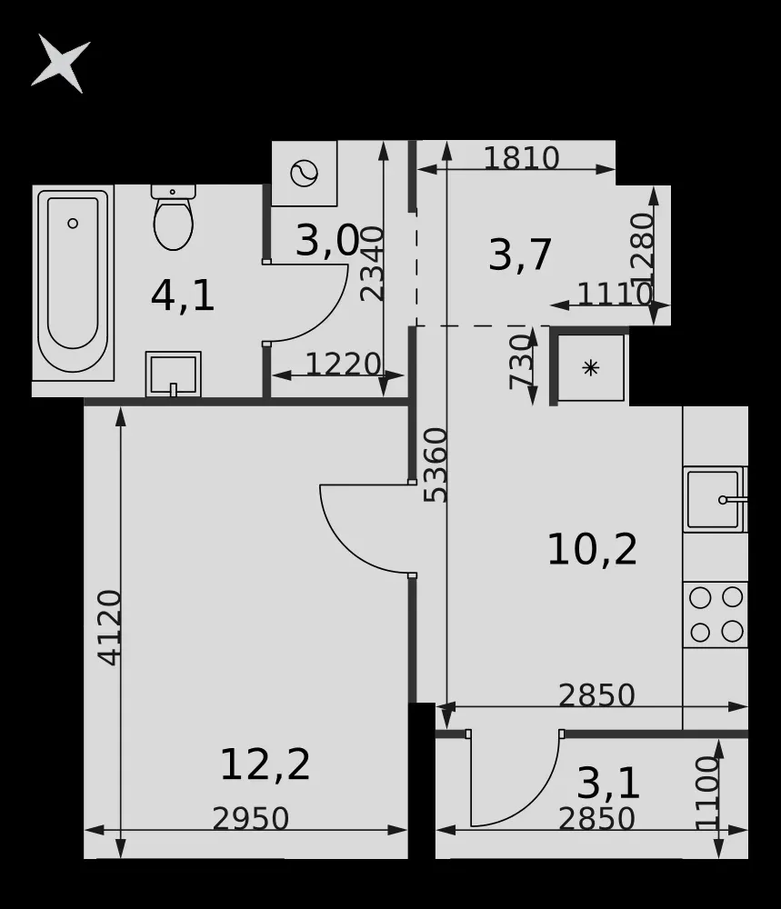 1-комнатная, 36,3 м² — 25 575 310 ₽