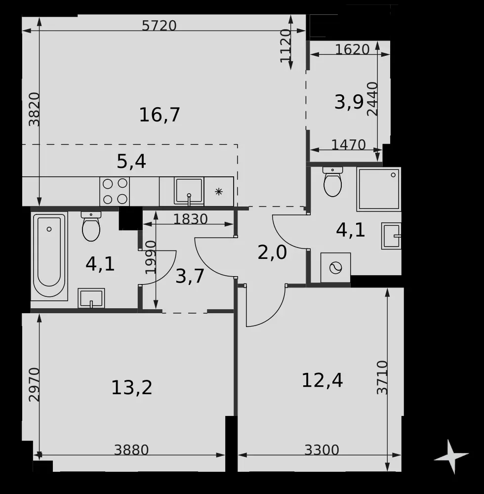 3-комнатная, 65,5 м² — 49 400 428 ₽