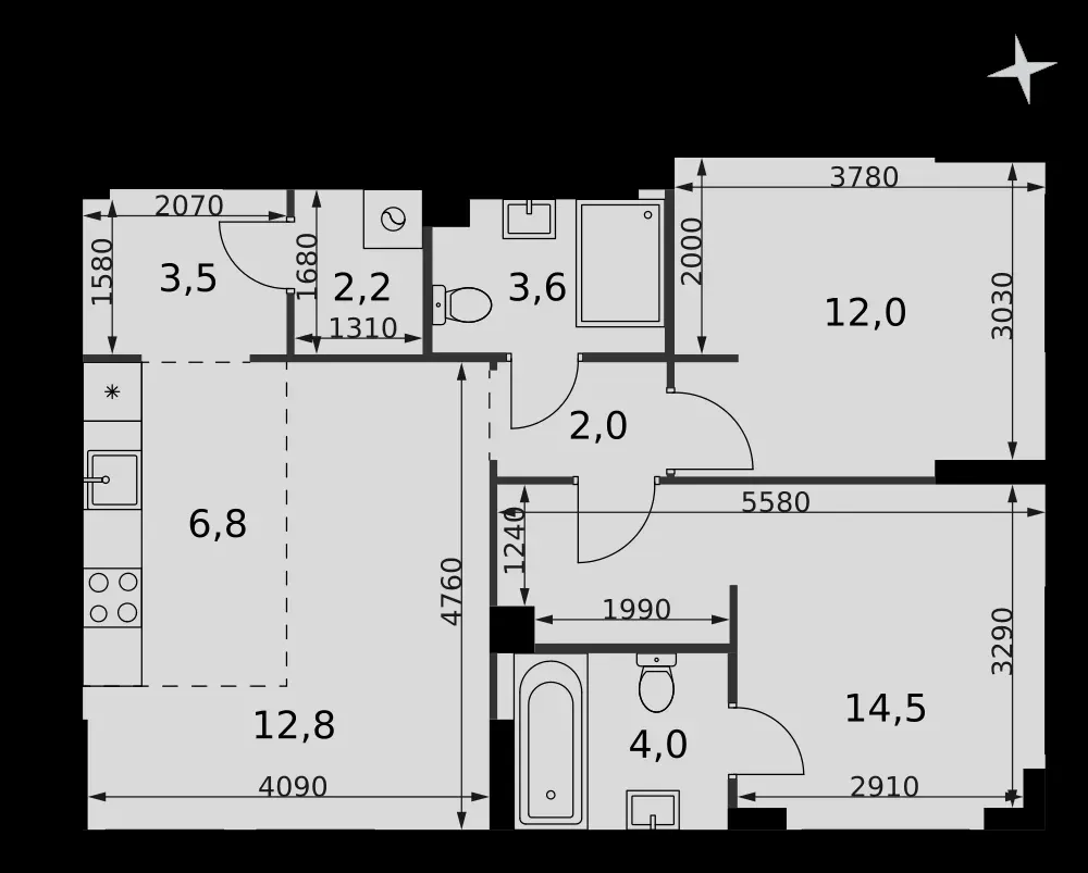3-комнатная, 61,4 м² — 44 199 711 ₽