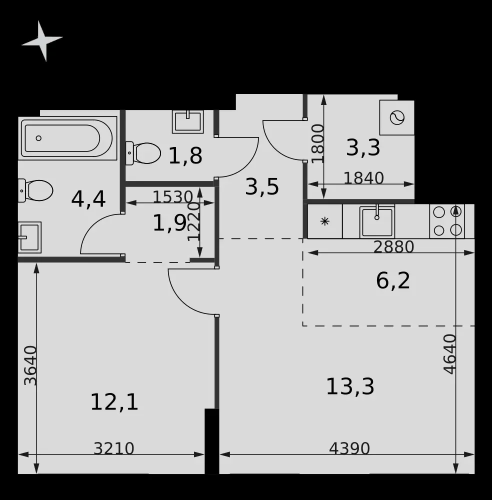 2-комнатная, 46,5 м² — 36 366 953 ₽