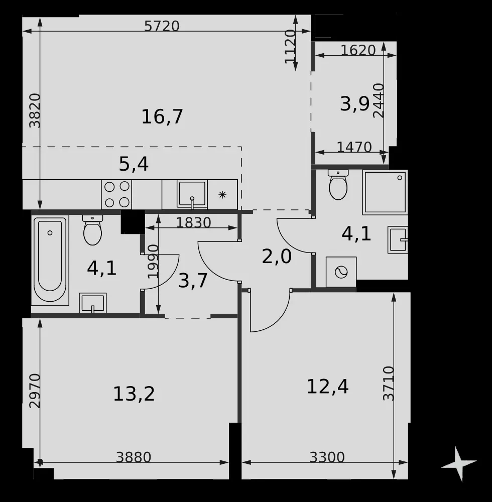 3-комнатная, 65,5 м² — 49 845 828 ₽