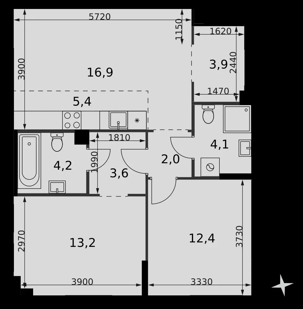 3-комнатная, 65,7 м² — 44 650 640 ₽