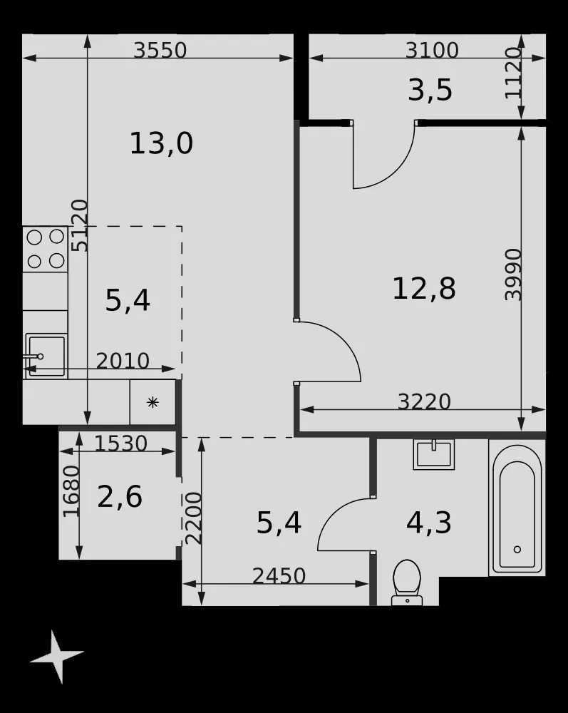 2-комнатная, 47 м² — 30 312 744 ₽