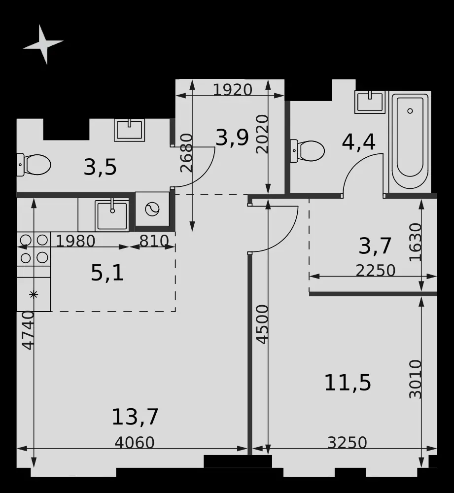 2-комнатная, 45,8 м² — 29 965 520 ₽