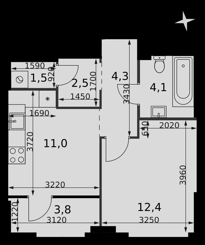 1-комнатная, 39,6 м² — 25 909 052 ₽