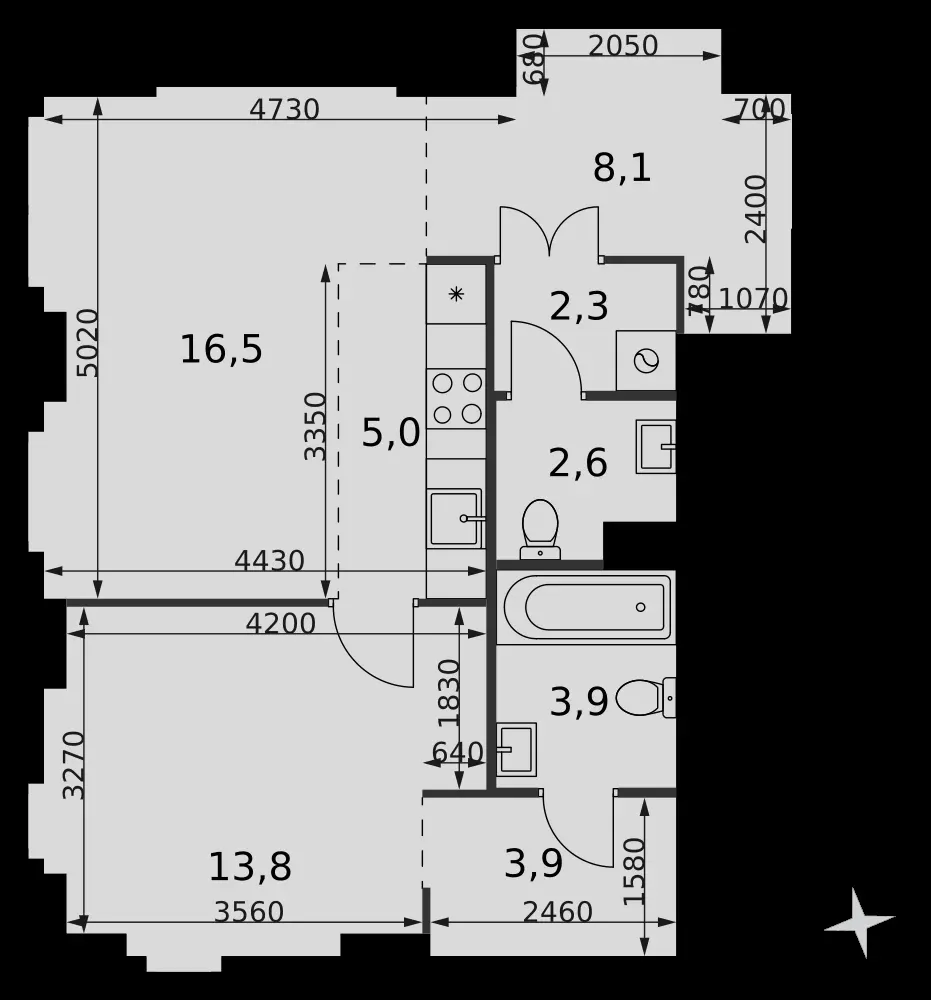 2-комнатная, 56,1 м² — 33 296 248 ₽