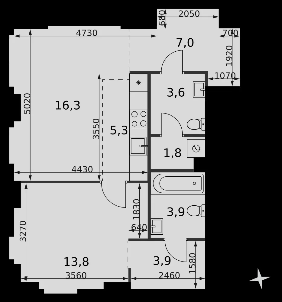 2-комнатная, 55,6 м² — 33 042 302 ₽