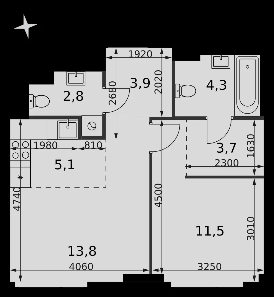 2-комнатная, 45,1 м² — 29 646 440 ₽