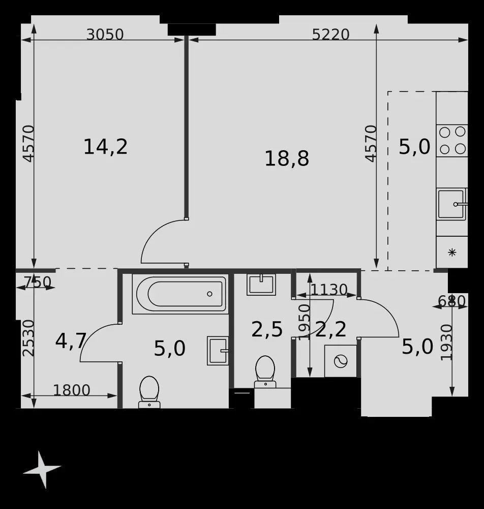 2-комнатная, 57,4 м² — 35 025 710 ₽