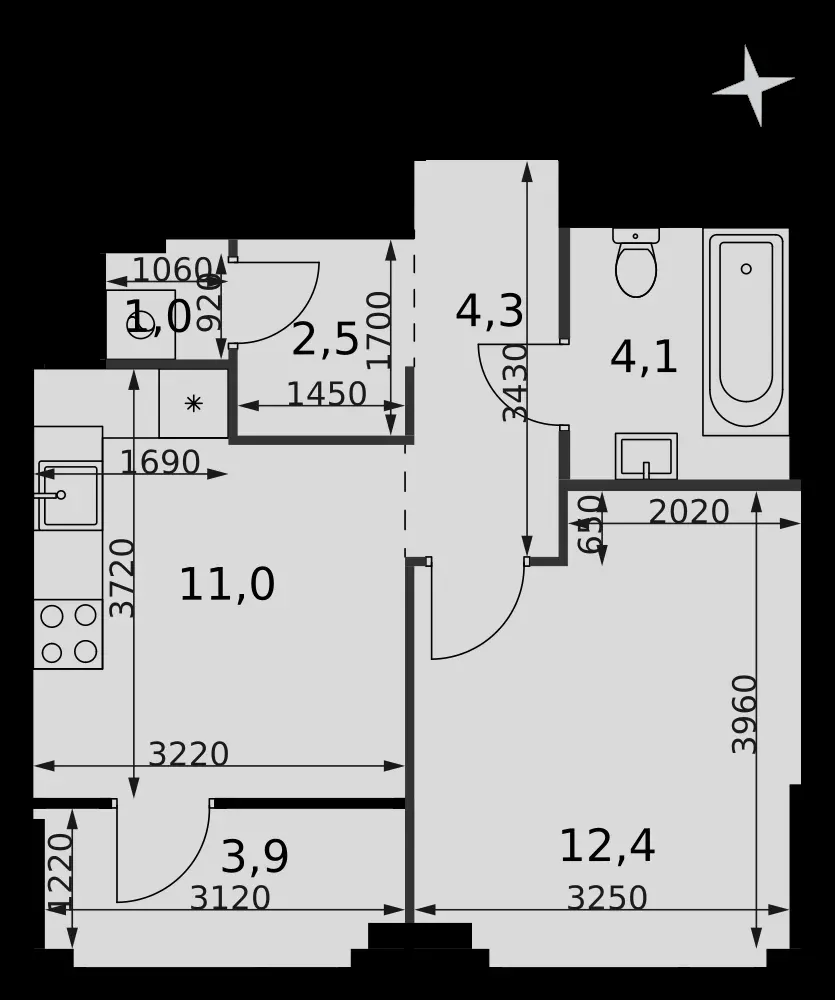 1-комнатная, 39,2 м² — 30 126 298 ₽