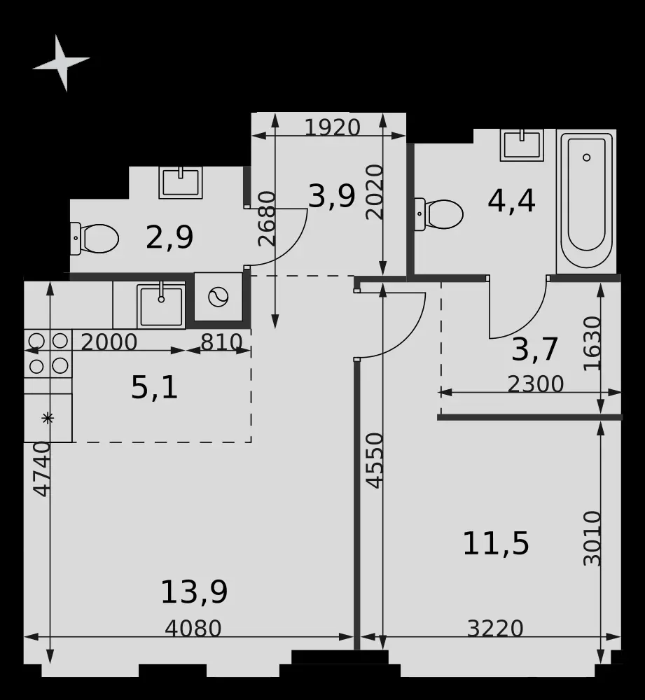 2-комнатная, 45,4 м² — 30 437 931 ₽
