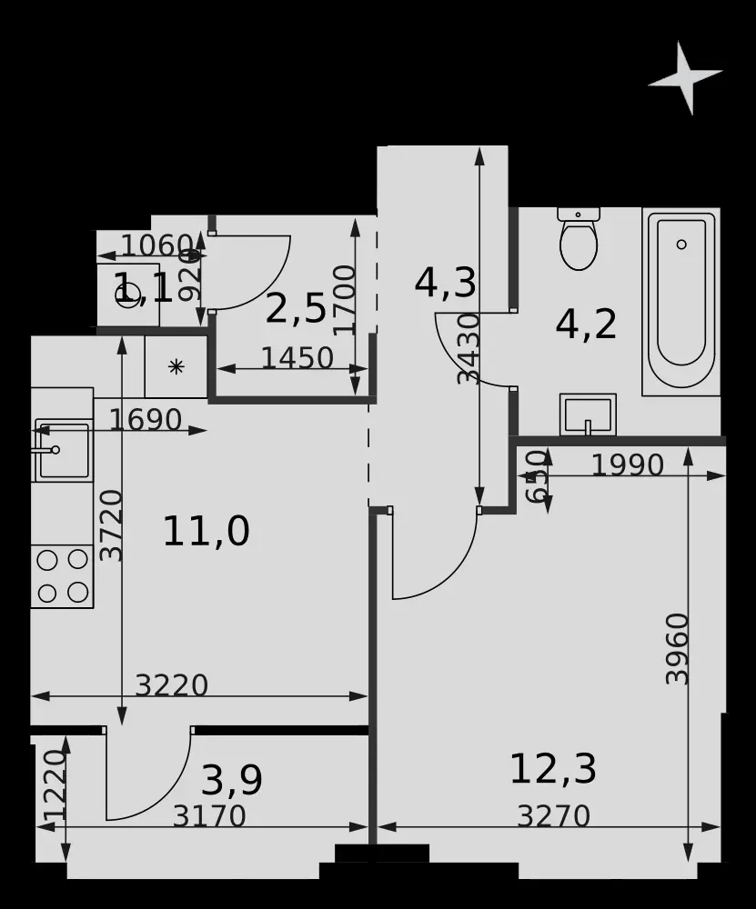 1-комнатная, 39,3 м² — 27 104 778 ₽