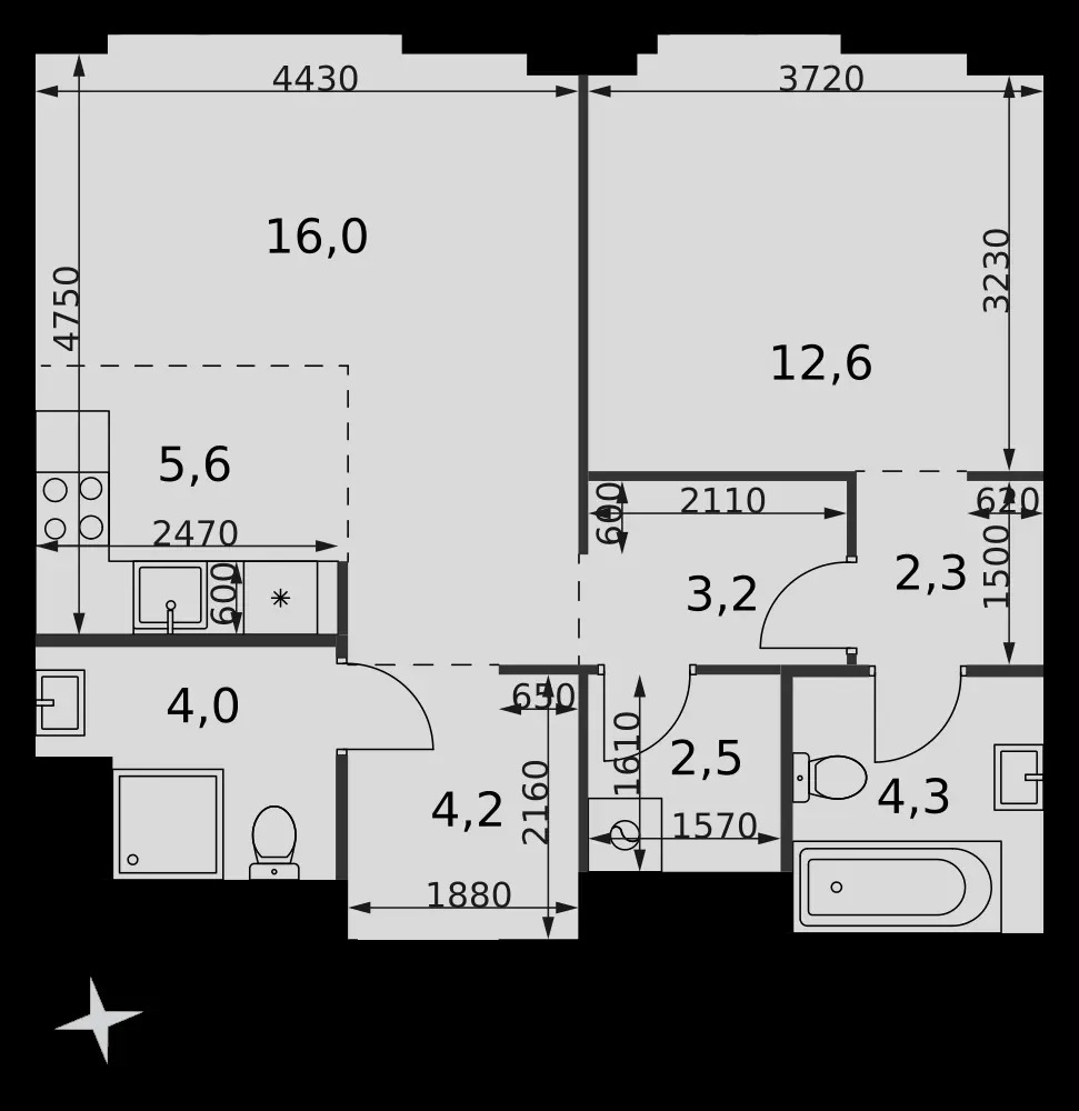 2-комнатная, 54,7 м² — 33 349 824 ₽