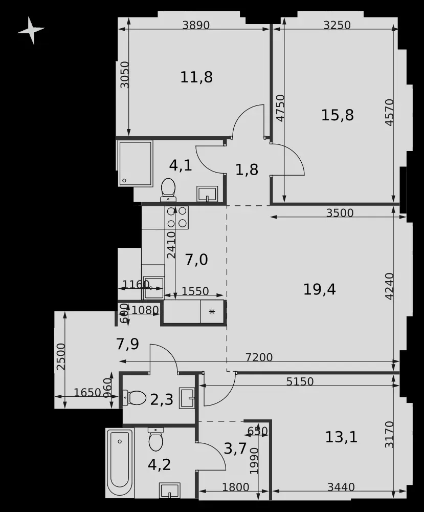 4-комнатная, 91,1 м² — 54 153 484 ₽