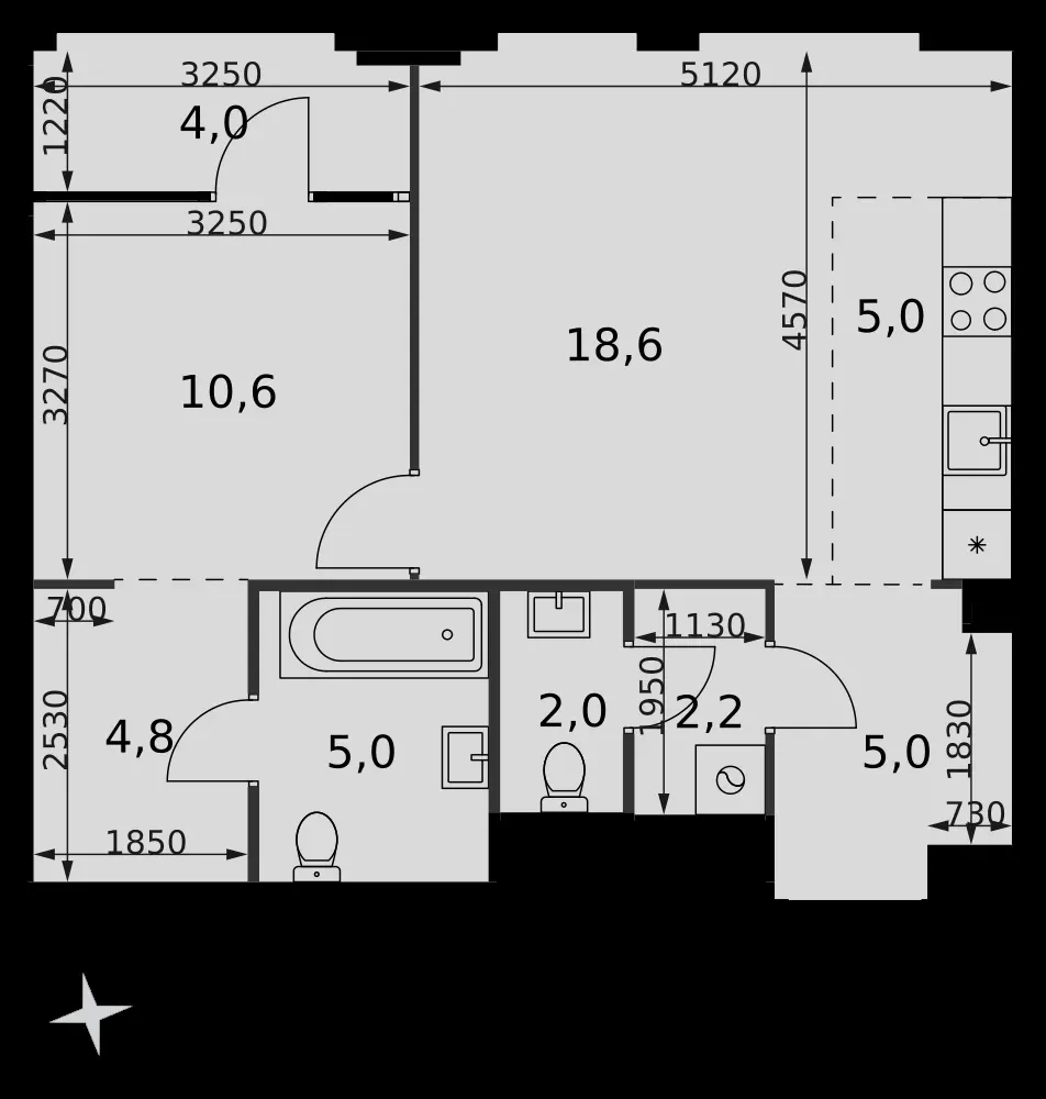 2-комнатная, 57,2 м² — 36 037 430 ₽