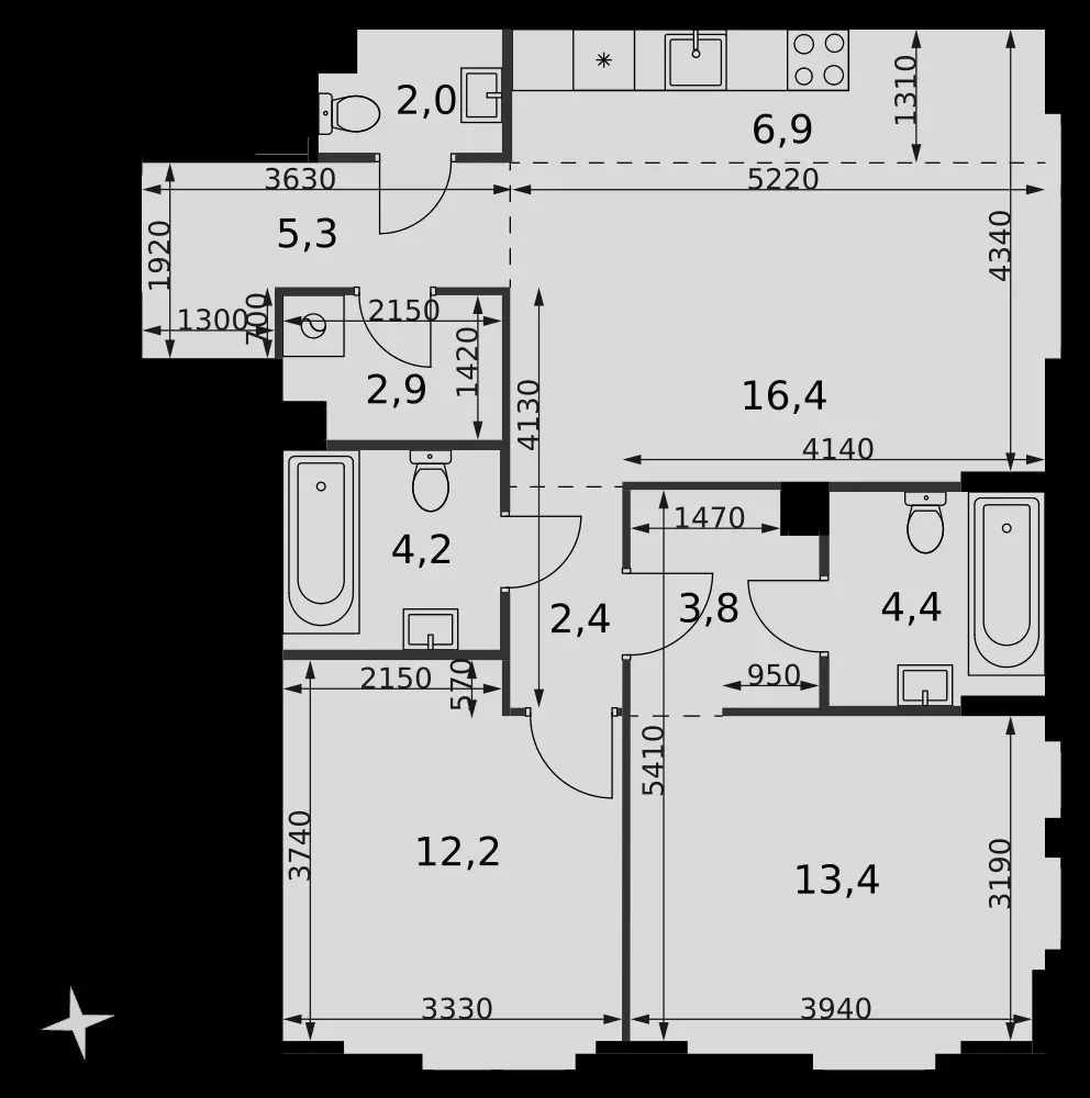 3-комнатная, 73,9 м² — 41 749 731 ₽