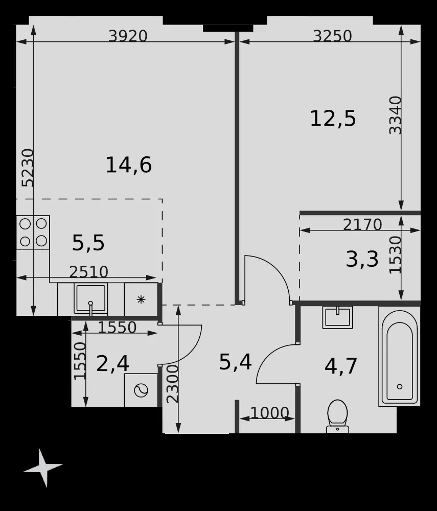 2-комнатная, 48,4 м² — 33 075 350 ₽