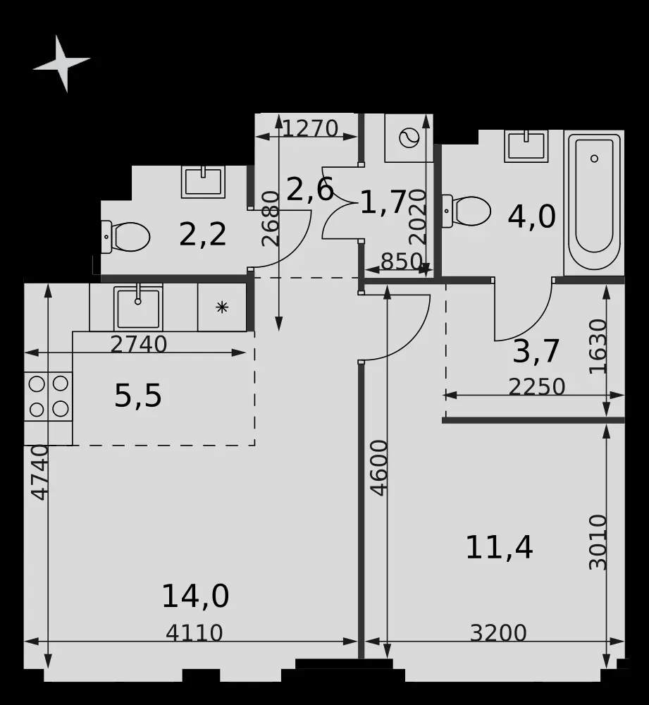 2-комнатная, 45,1 м² — 31 139 701 ₽