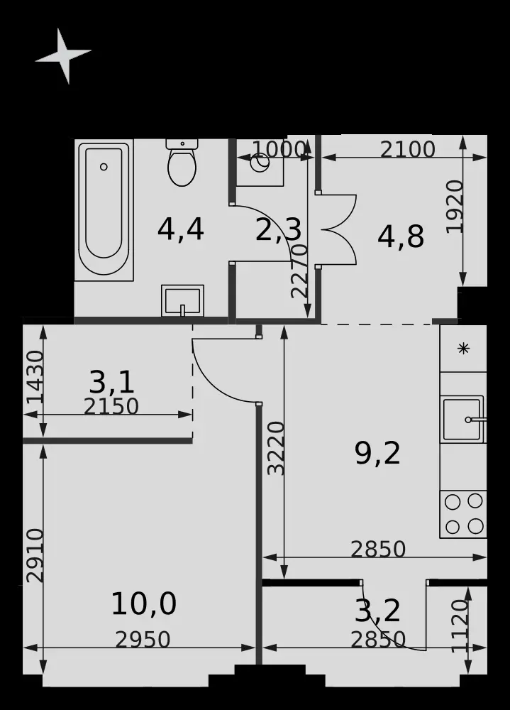 1-комнатная, 37 м² — 28 837 800 ₽