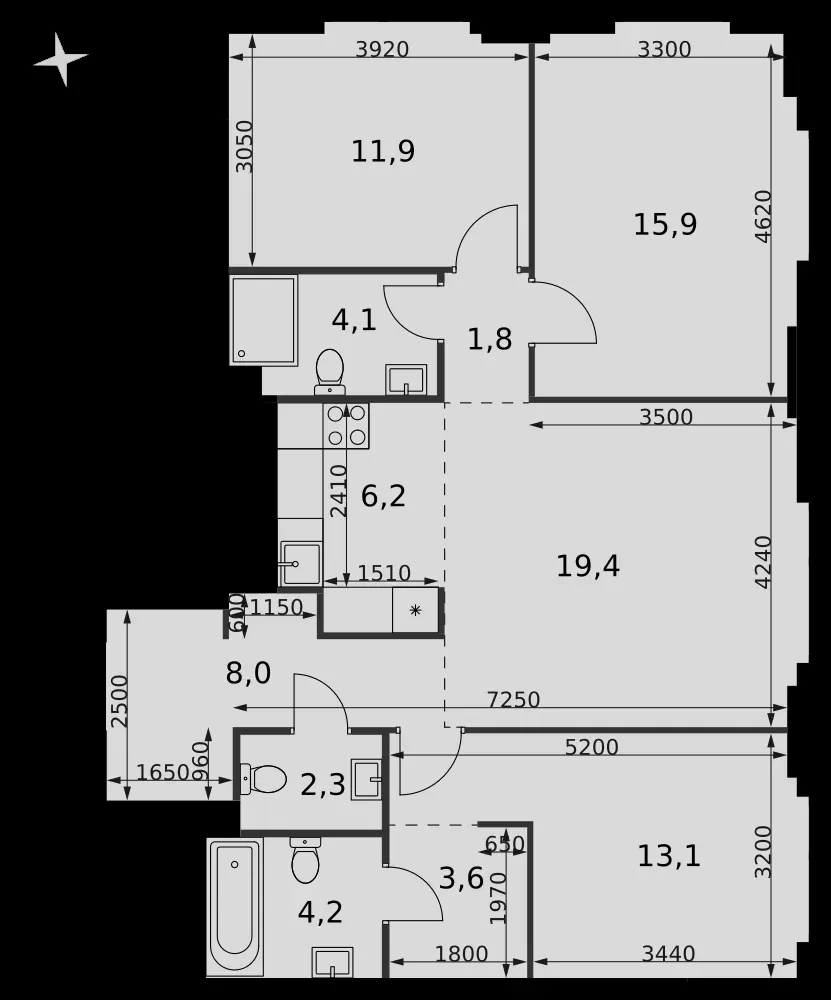 4-комнатная, 90,5 м² — 66 507 364 ₽