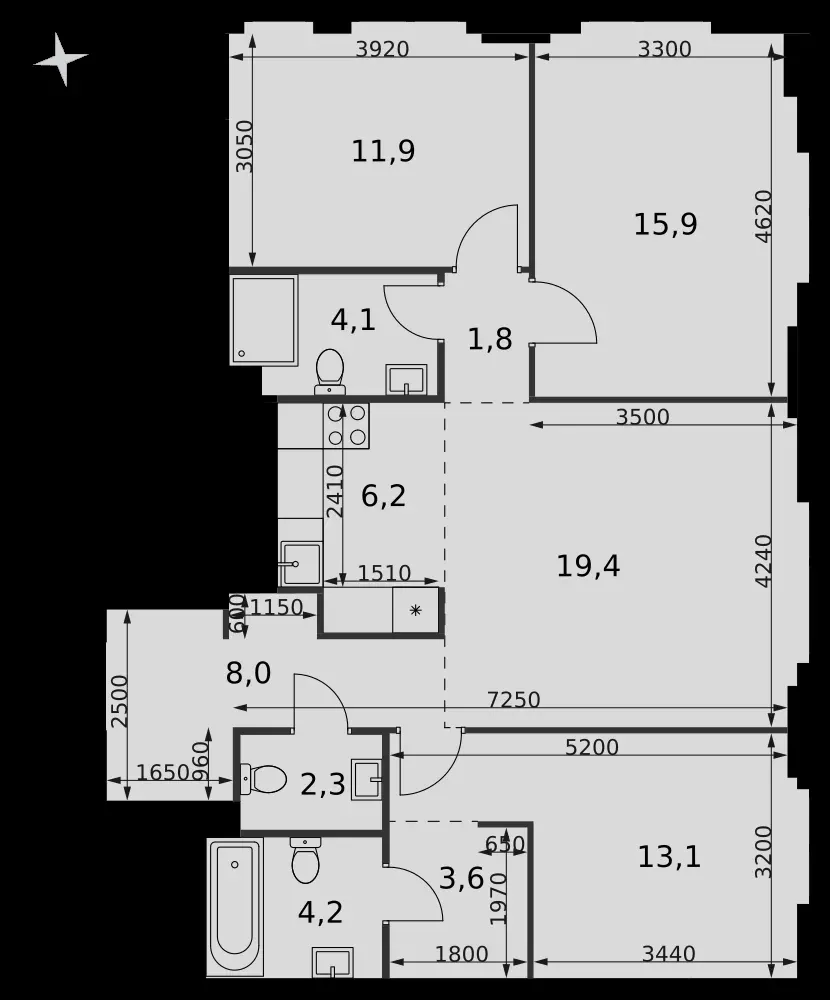 4-комнатная, 90,5 м² — 66 646 734 ₽