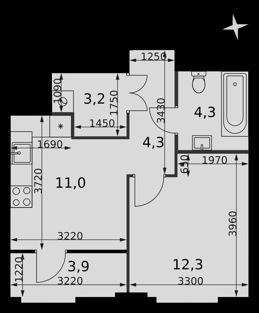 1-комнатная, 39 м² — 30 104 100 ₽