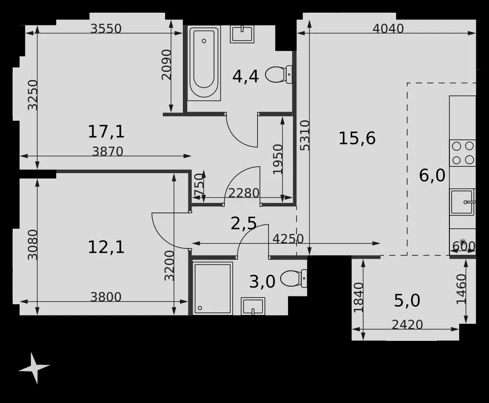 3-комнатная, 65,7 м² — 51 408 542 ₽