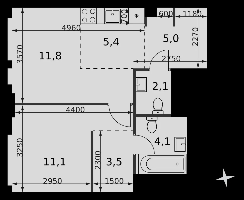 2-комнатная, 43 м² — 35 325 059 ₽