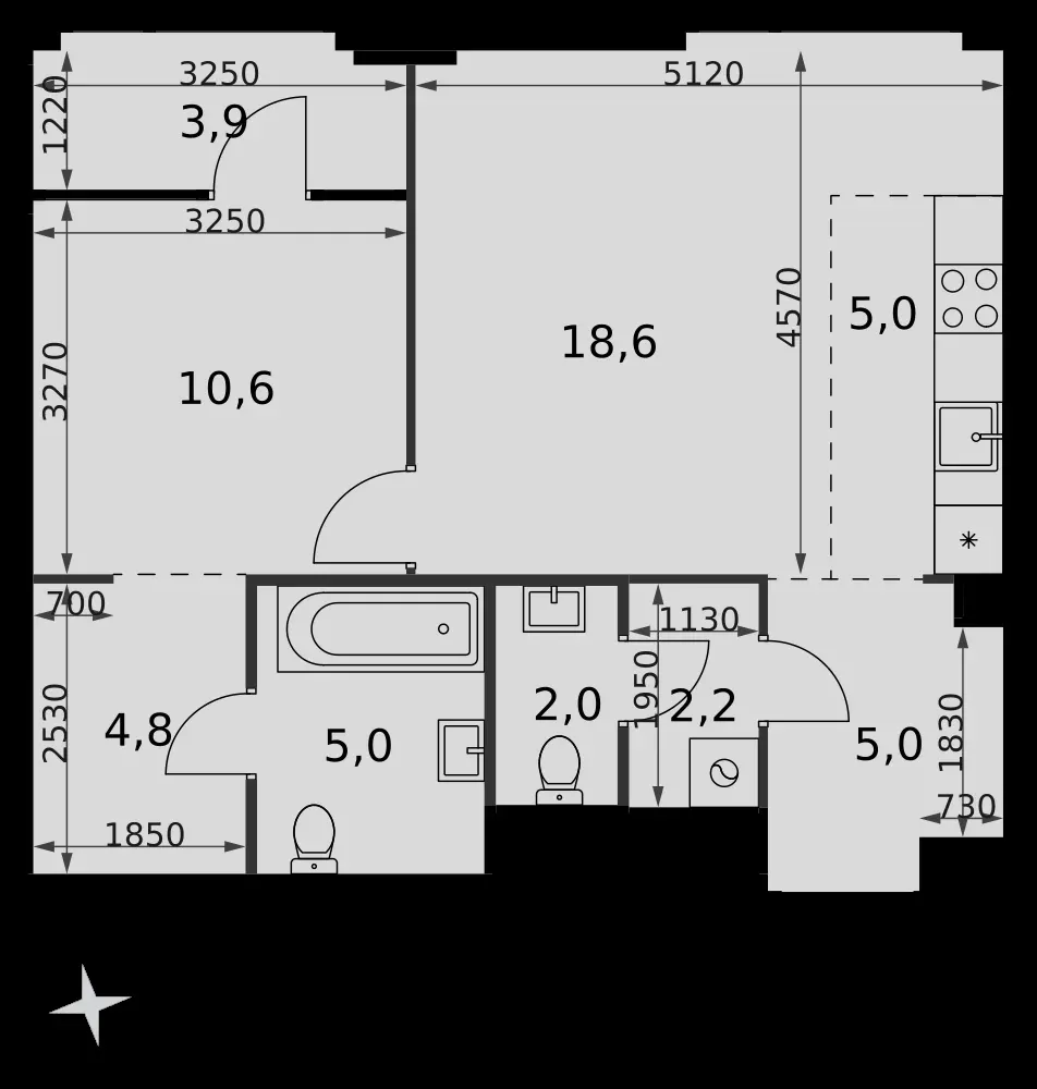 2-комнатная, 57,1 м² — 40 692 829 ₽
