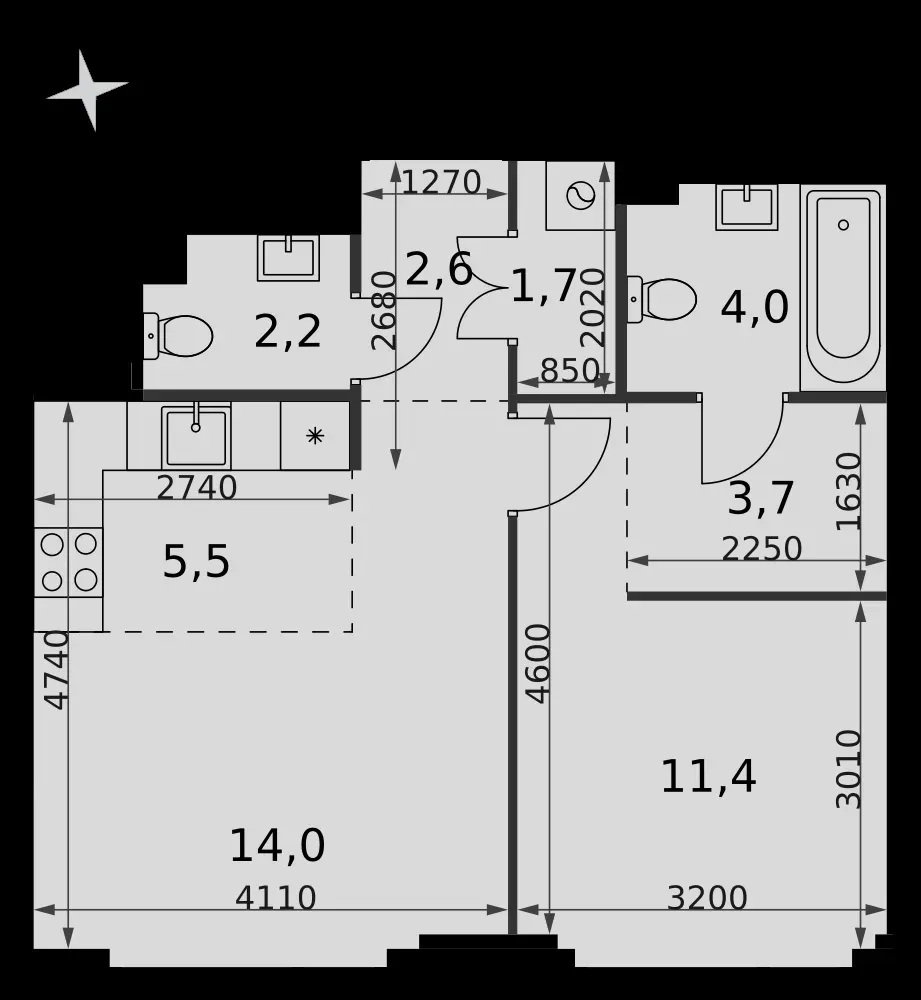 2-комнатная, 45,1 м² — 36 702 966 ₽