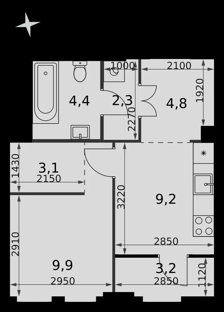 1-комнатная, 36,9 м² — 31 139 910 ₽