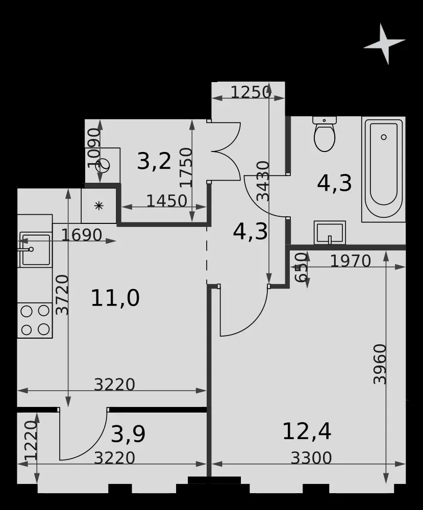 1-комнатная, 39,1 м² — 32 556 615 ₽