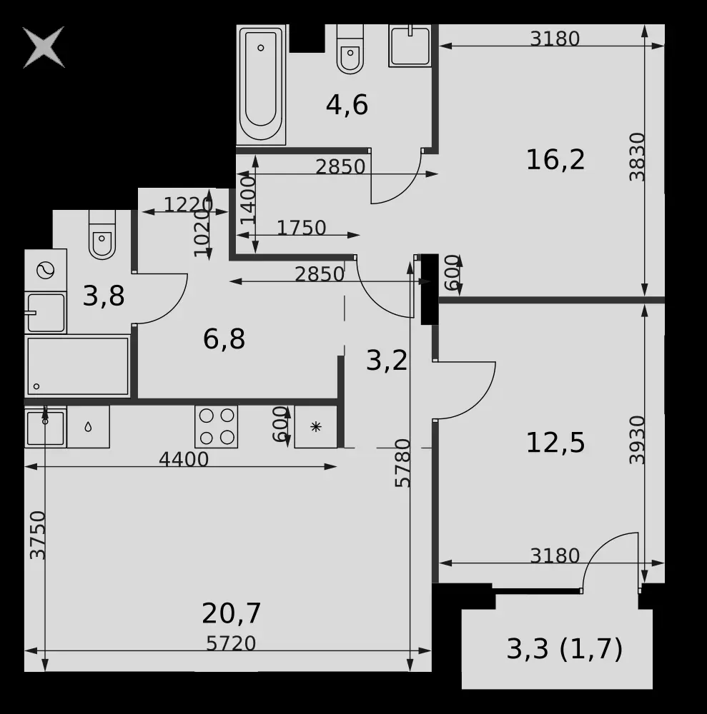 3-комнатная, 69,5 м² — 31 723 692 ₽