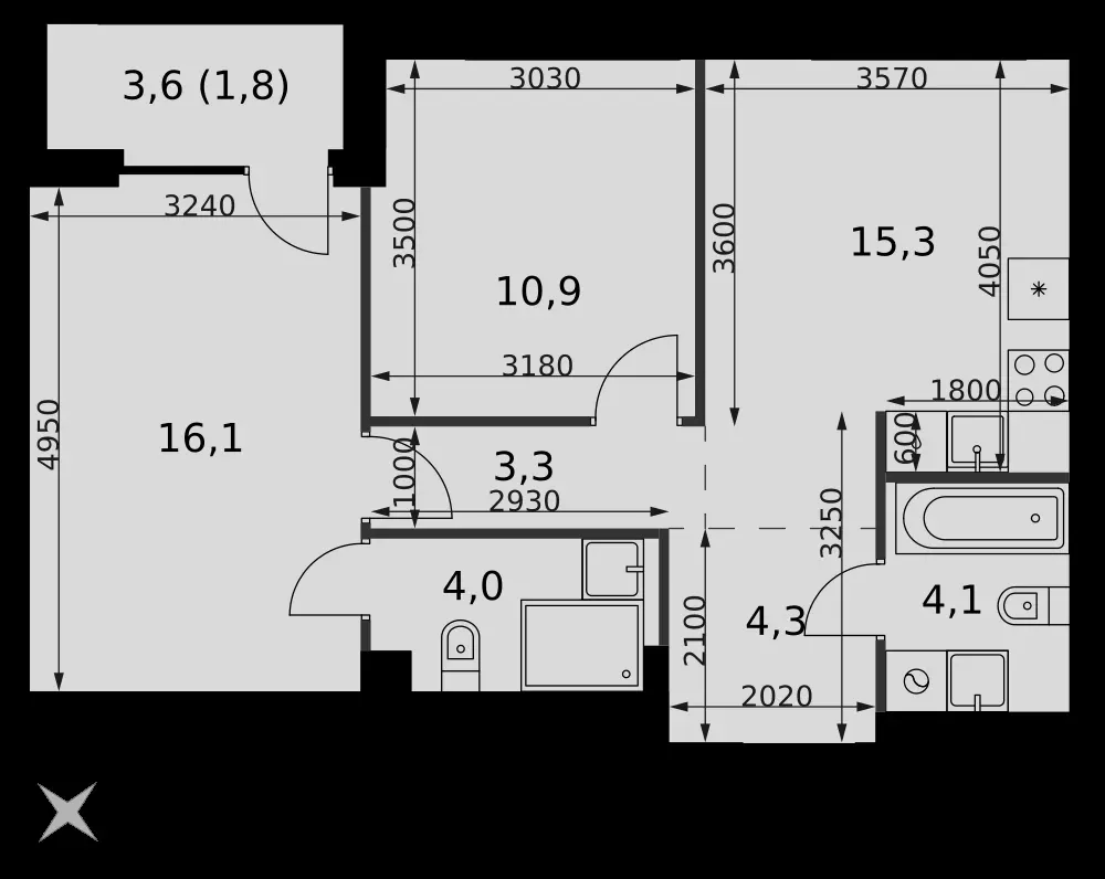 3-комнатная, 59,8 м² — 37 582 087 ₽