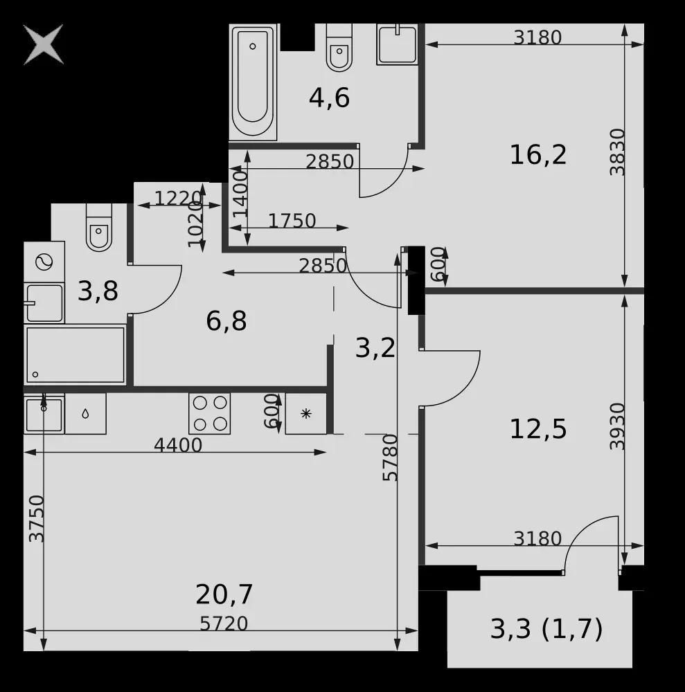 3-комнатная, 69,5 м² — 44 554 574 ₽