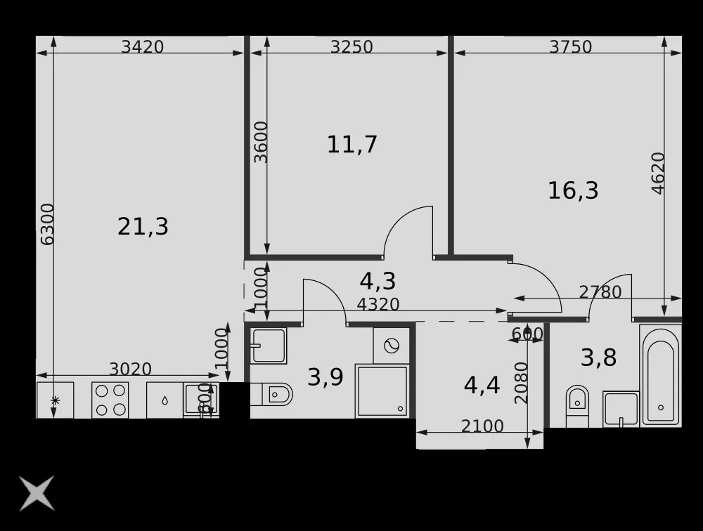 3-комнатная, 65,7 м² — 41 162 561 ₽