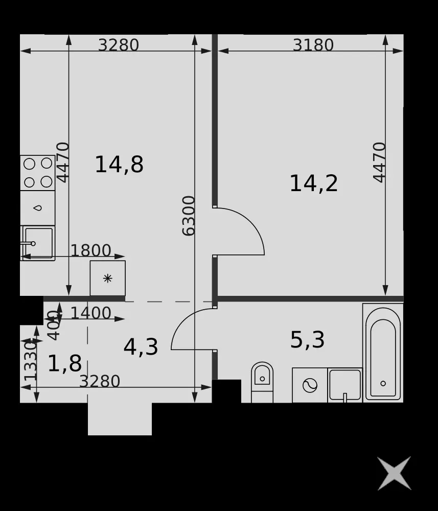 1-комнатная, 40,4 м² — 27 952 800 ₽