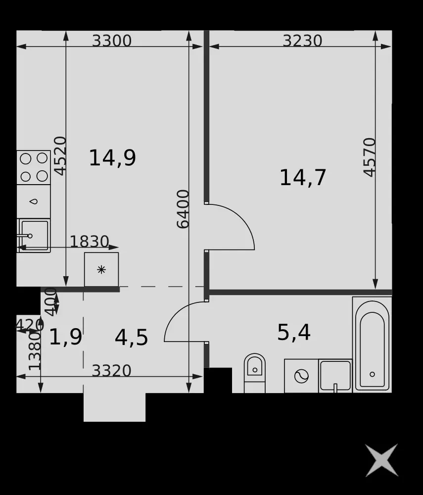 1-комнатная, 41,4 м² — 23 028 750 ₽