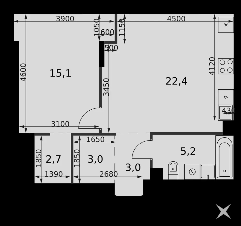 2-комнатная, 51,4 м² — 27 581 754 ₽