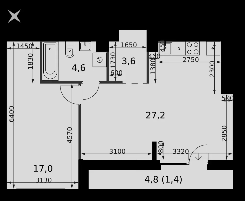 2-комнатная, 53,8 м² — 45 297 448 ₽