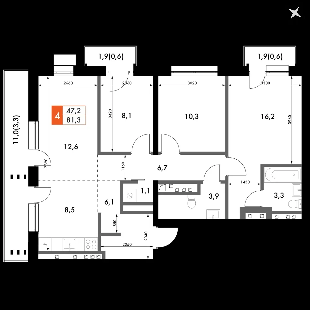 4-комнатная, 81,3 м² — 11 155 059 ₽