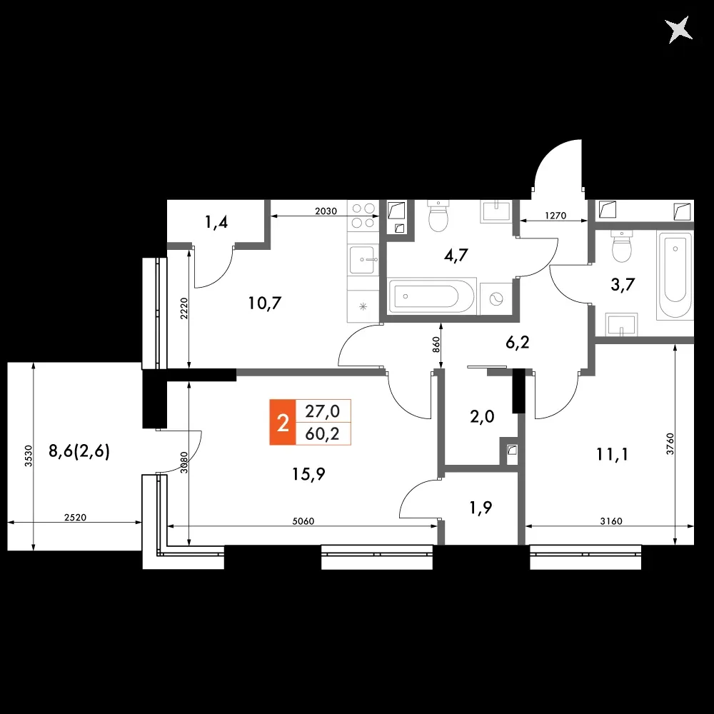 2-комнатная, 60,2 м² — 9 344 533 ₽
