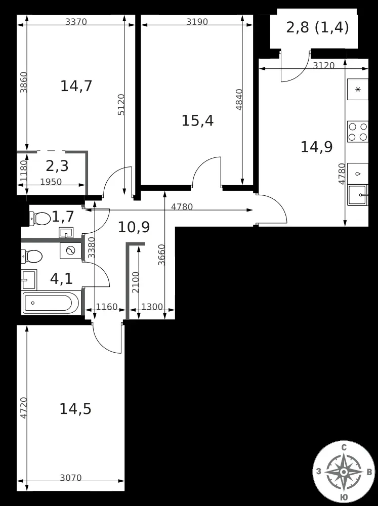 3-комнатная, 79,9 м² — 24 829 724 ₽
