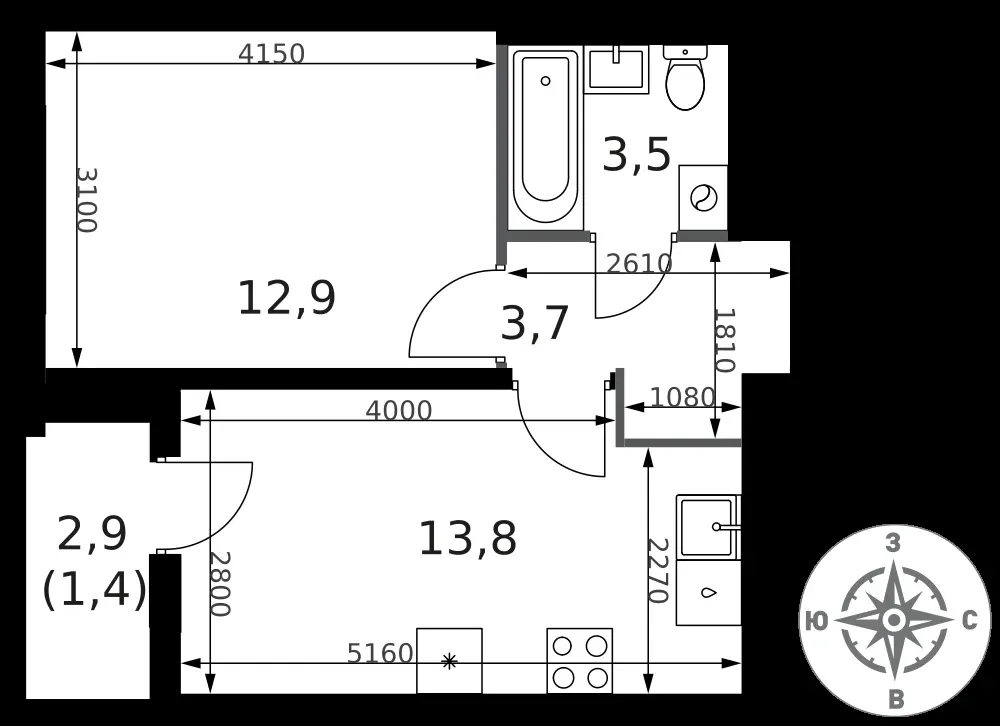 1-комнатная, 35,3 м² — 14 689 071 ₽