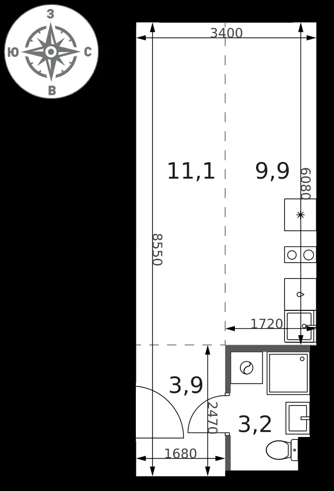 Студия, 28,1 м² — 12 328 538 ₽